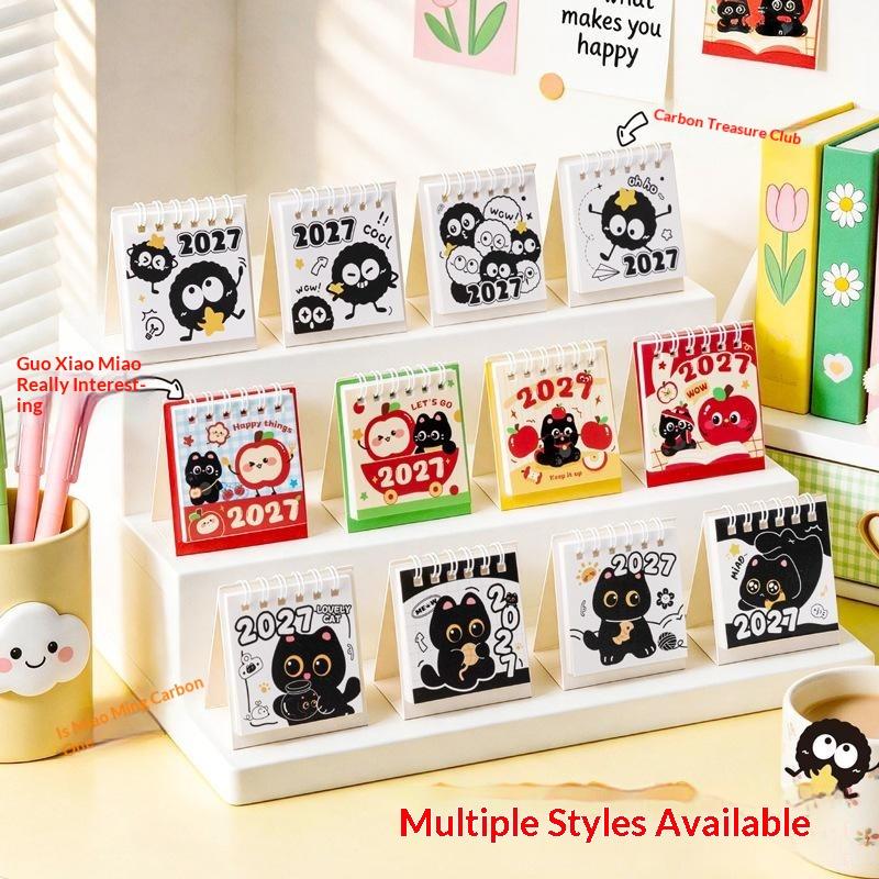 2027 Mini Desktop Calendar Cute Cartoon Cat Prints Desk Calendar Portable Office Desk Decoration