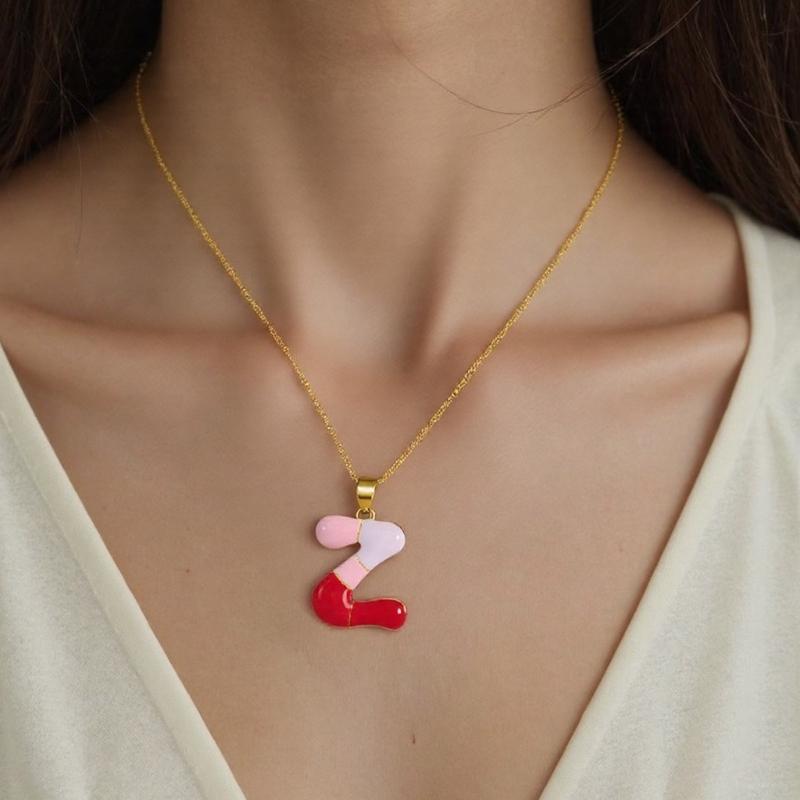 Personalized Colorful Letter Alloy Necklace Adjustable Chain Everyday Wear Letter Pendant Chokers For Women Unique Gift