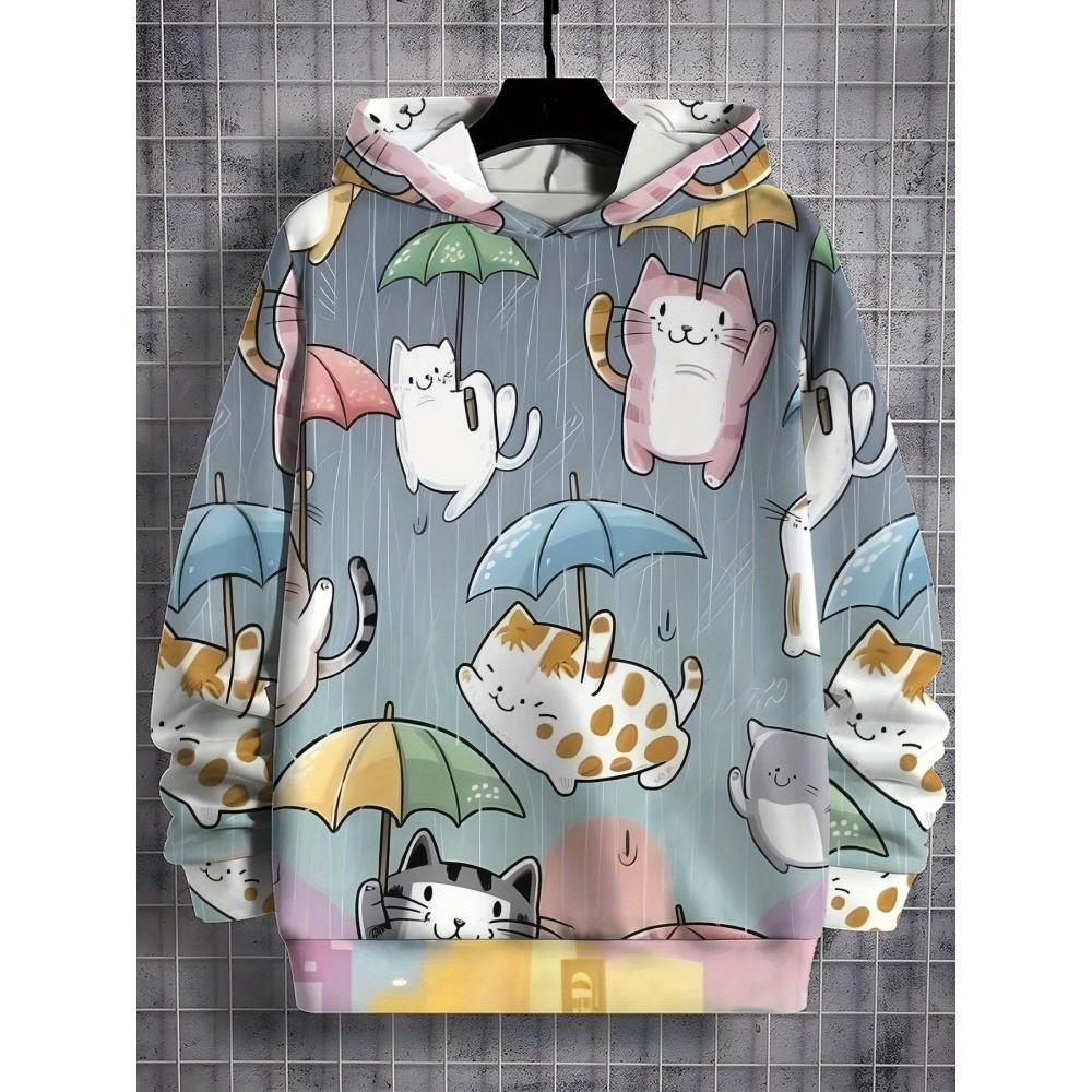 Girl Sweatshirt Pink Gradient Hoodie Cute Cat Print Spring Autumn Casual Pullover Long Sleeve Kids Clothing Top