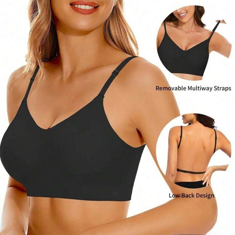 Women's 3 Ways Convertible Wireless Bra, Seamless Low Back Push Up Bralette with Adjustable Straps, Removable Pads for Backless Dresses