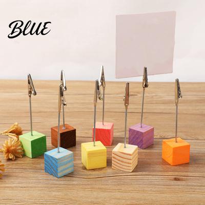 Office Desktop Organizer 2 Pcs Wooden Cube Base Memo Holder with Clips Mini Table Rounded Corner Wood Number Stands for Name Cards Photos,