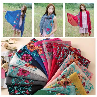 Gestickter Blumenschal aus Baumwolle für Damen, lange Wickel-Bandana-Schals, Mädchen-Schal, Geschenk