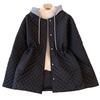 Women's Casual Hooded Coat Fashionable Colorblock Argyle Pattern Hooded Coat Drawstring Waist Zip Up Outwear with Pockets