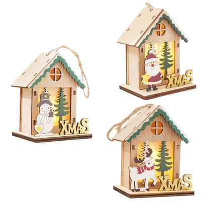 Ornement Maison de Noël en Bois Alimenté par Batterie Lumières LED Sûre Décoration Sans Flamme Pour Maison Arbre de Noël Fête Artisanat