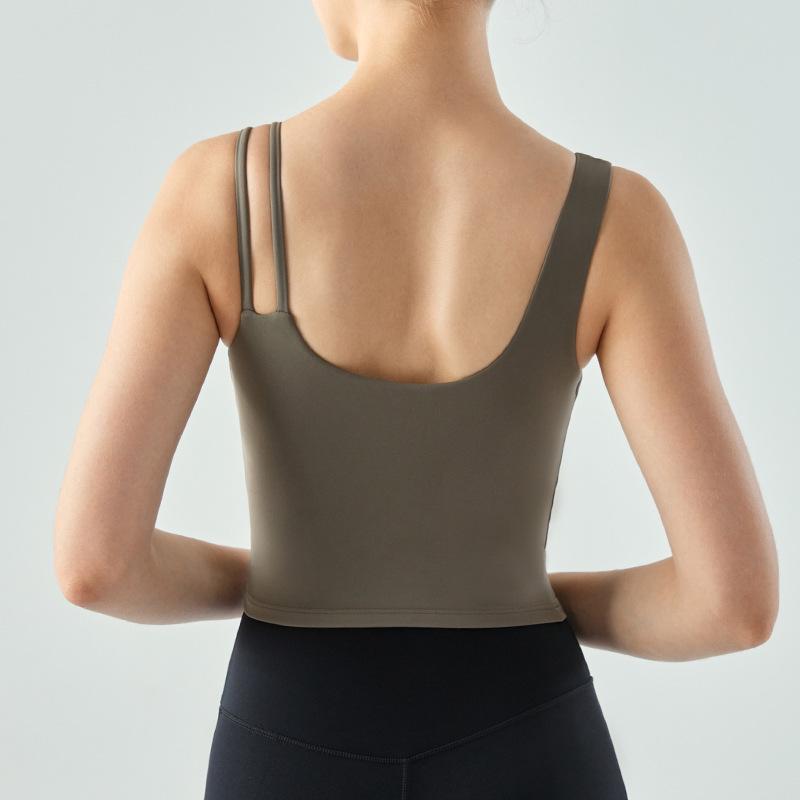 Women's Slim Fit Yoga Vest with Water Drop Cup – Supportive and Stylish Solid Color Fitness Wear