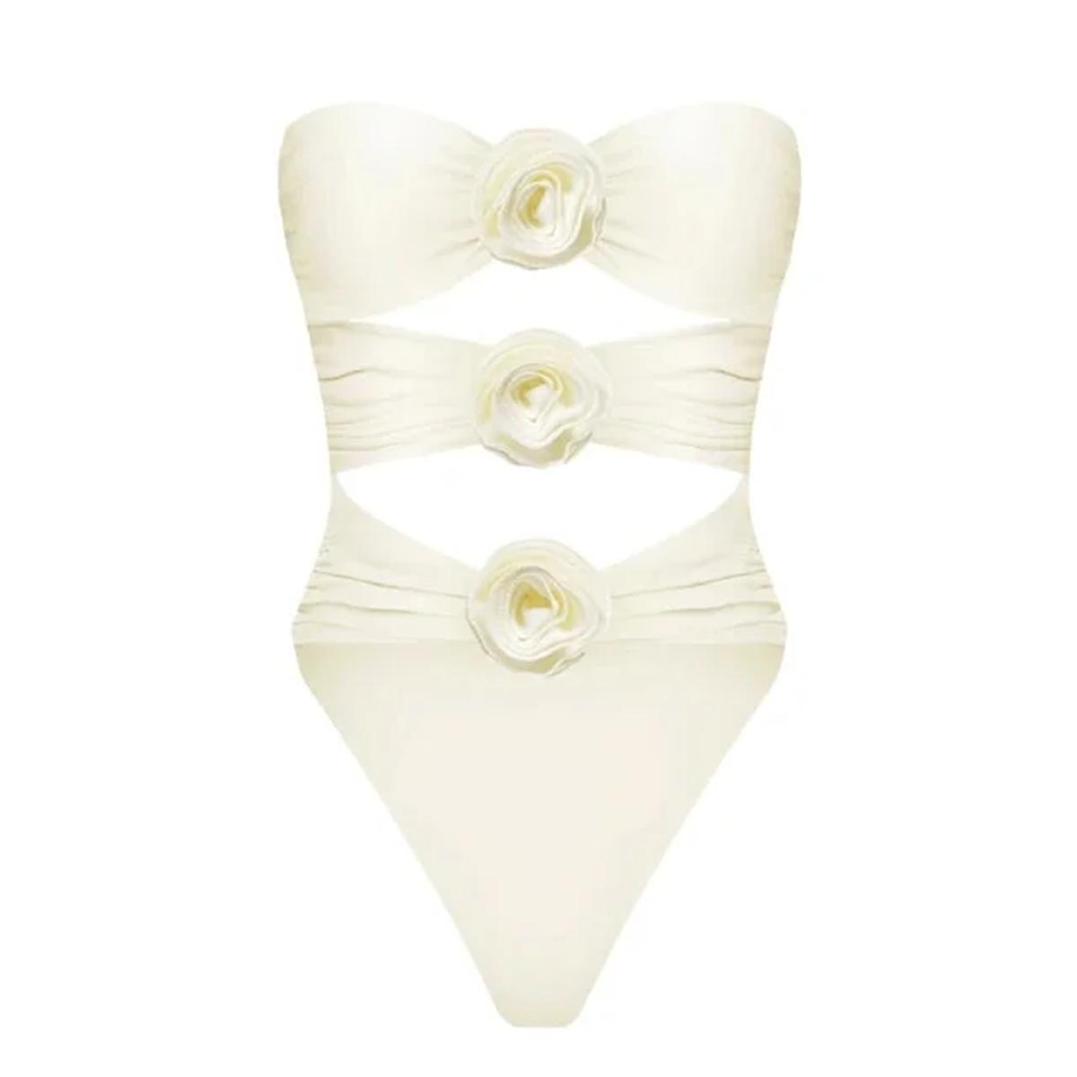 

2024 сексуальный женский купальник с 3D цветком, комплект бикини, бразильский цельный купальник, пляжная одежда, летнее монокини, бикини S бежевый