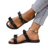 Sheepskin version~ Low-heeled flat-bottomed open-toed one-word with bow cool slippers women's summer niche beach sandals