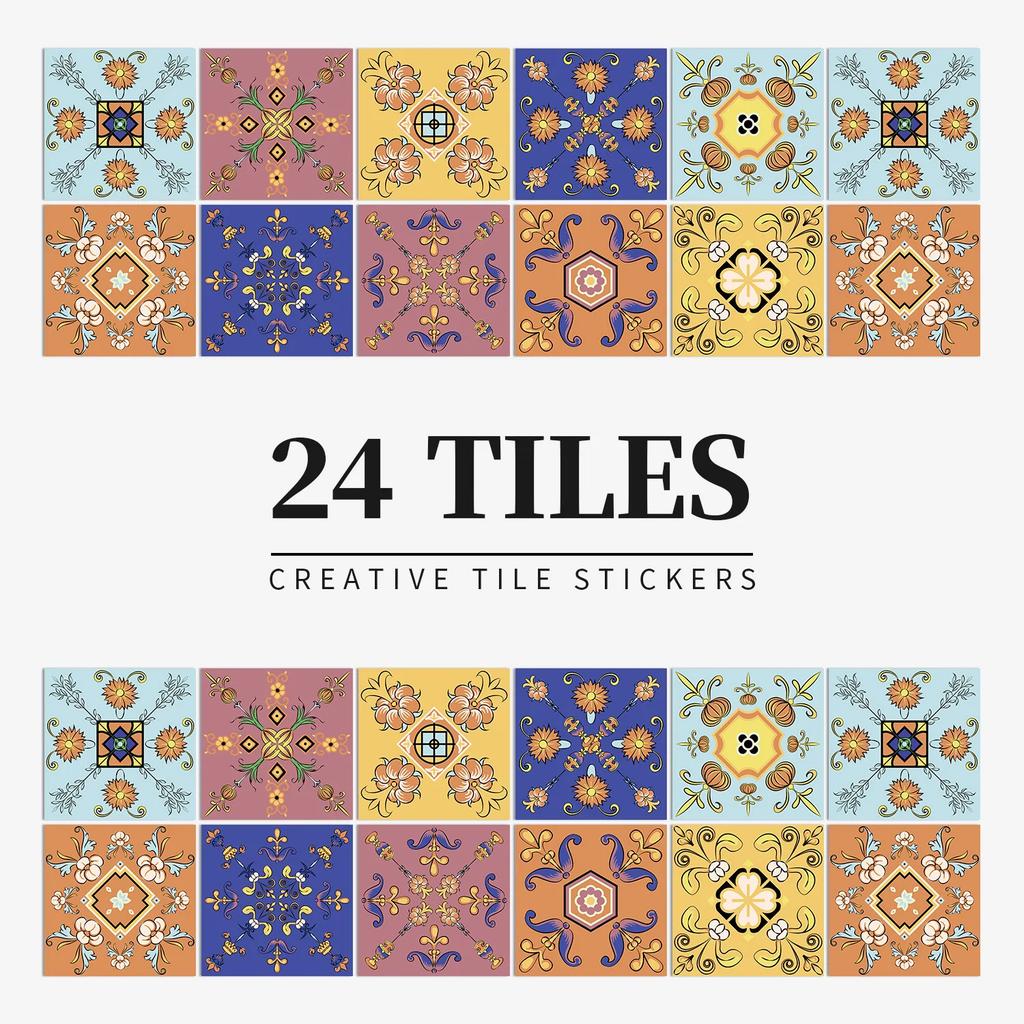 24Pcs Gray Moroccan Wall Sticker Art Water-Repellent Vinyl Peel And Stick Tile Sticker Home Decor Kitchen Bathroom