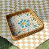 Rattan Serving Tray Square Nordic Picnic Decorative Storage for Organizing
