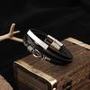 Stainless Steel Leather Braided Multi-Layer Bracelet Men Geometric Design Ins Style Adjustable Length