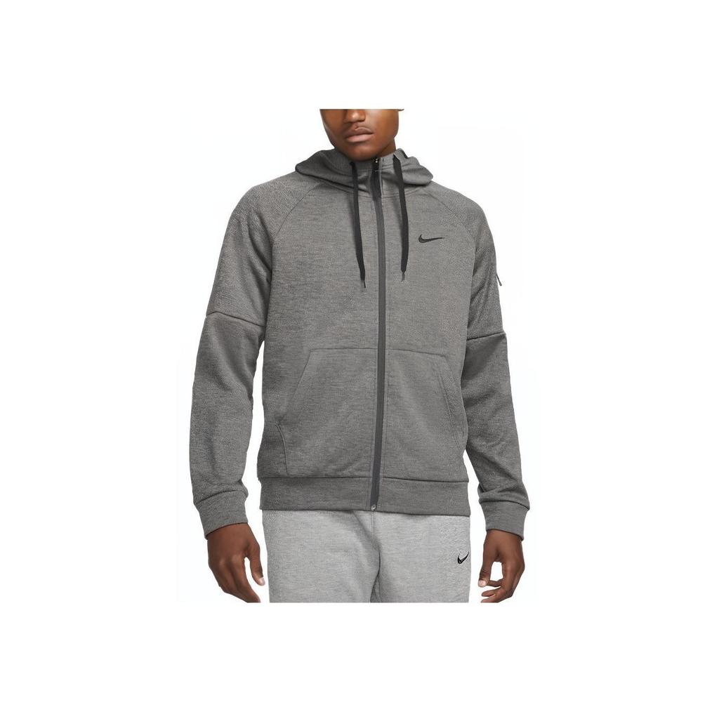 Nike Solid Color Logo Drawstring Hoodie Sport Cardigan Men Sweatshirt Charcoal-Grey DQ4830-071