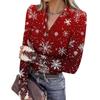 Women's Fashion Casual Christmas Print V-Neck Long Sleeve Button-Down Top