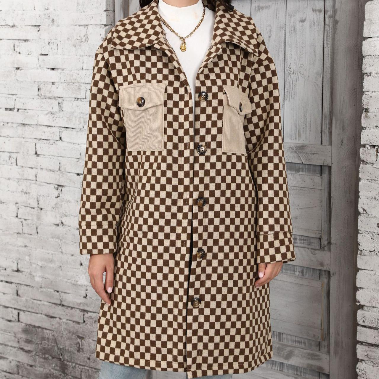 

Женские клетчатые куртки, теплые зимние осенние куртки из искусственной шерсти, пальто с воротником-лацканом на пуговицах, верхняя одежда с длинными рукавами и карманами, куртки больших размеров для женщин XXL хаки