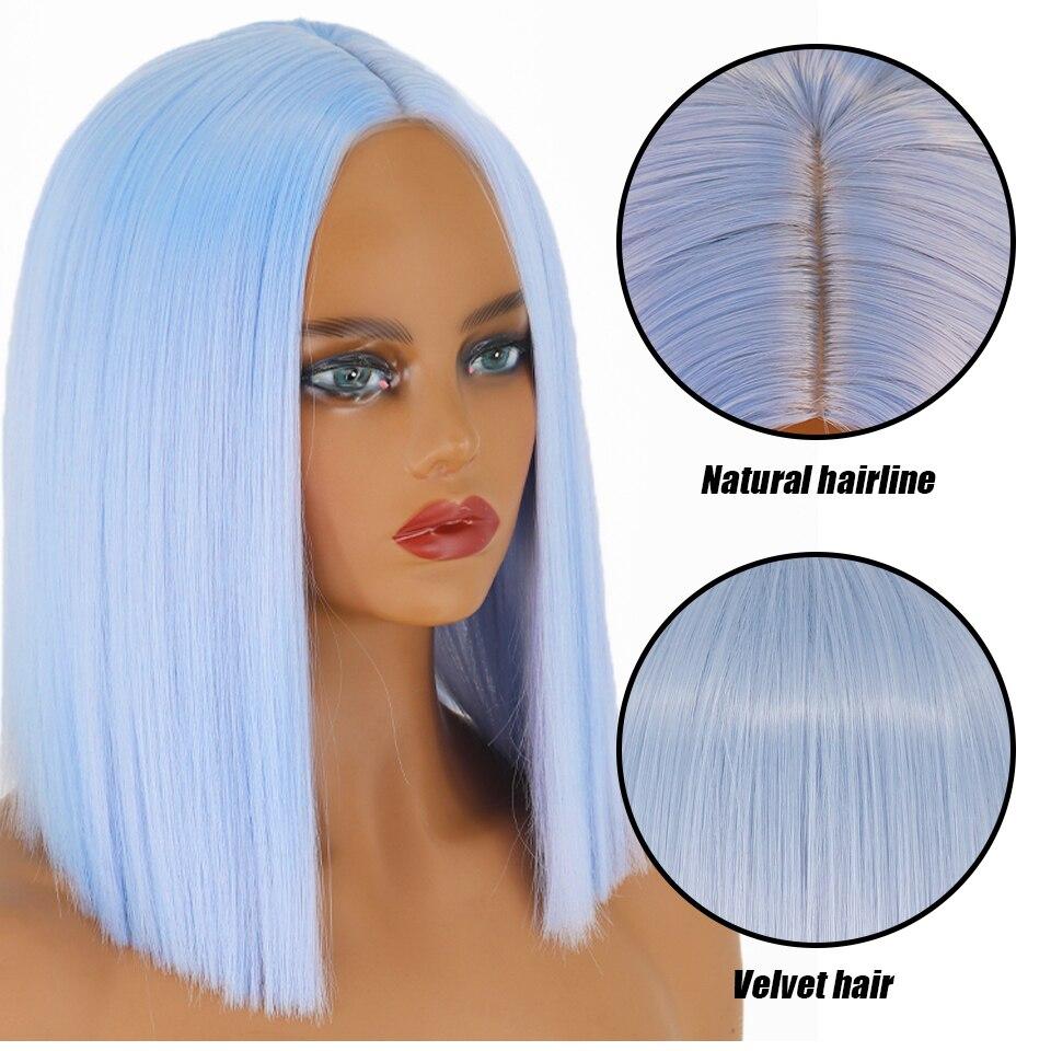XINRAN Women Fashion Short Straight Synthetic Blue Wig Female Hair Bob Wig Natural Blue Hair Suitable for Party Cosplay Daily Use