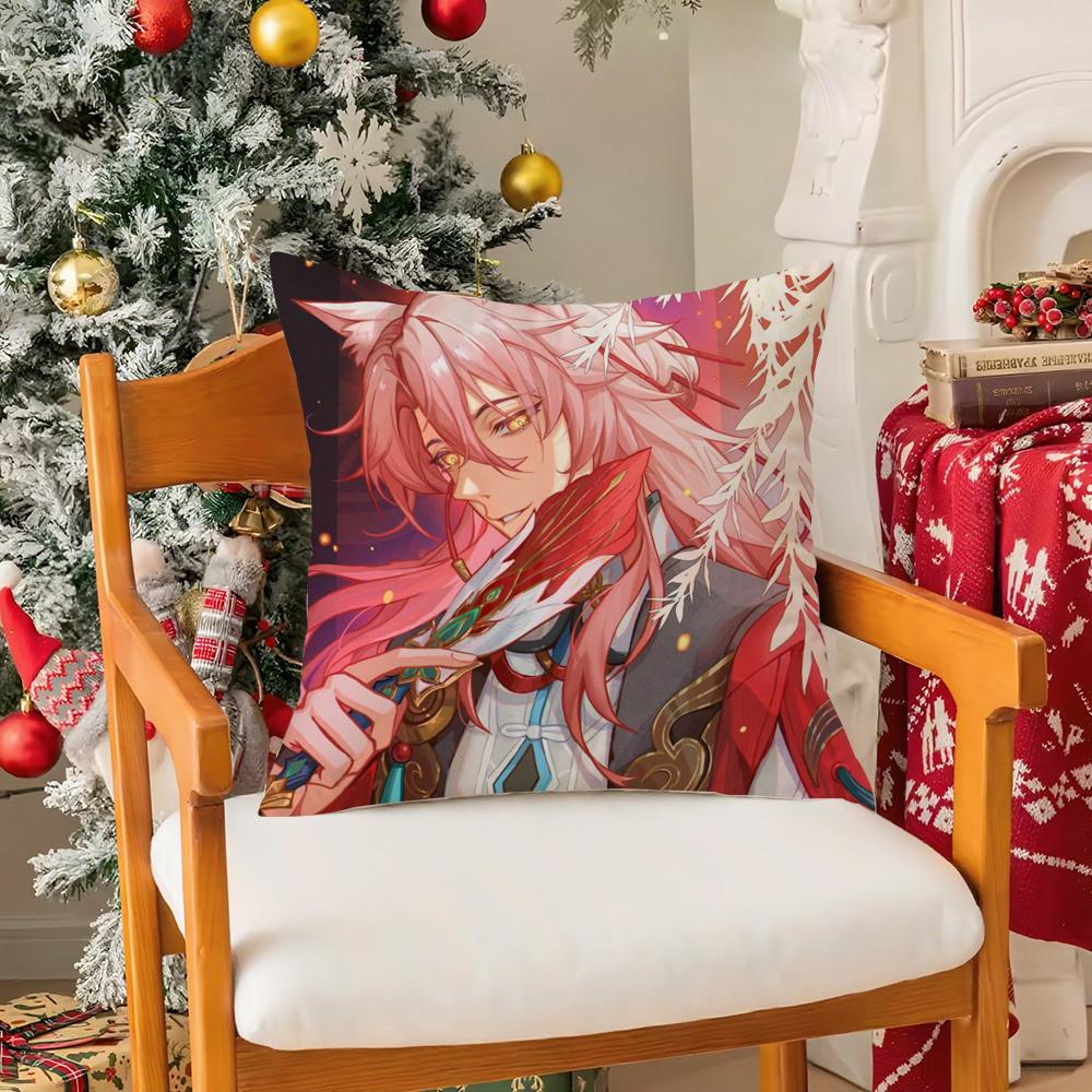 Cute 2D Game H-Honkai Star Rail Pillow Case Silky Short Plush With Invisible Zipper Dustproof Sofa Cushion Cover