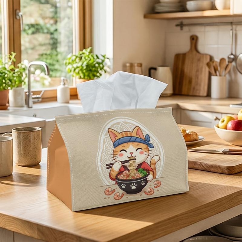 1pc Japanese Anime Tissue Box - Cat Ramen Noodle Napkin Storage Box, Suitable for Rolls/facial Tissues/single Sheets, Multi-functional Storage Box for