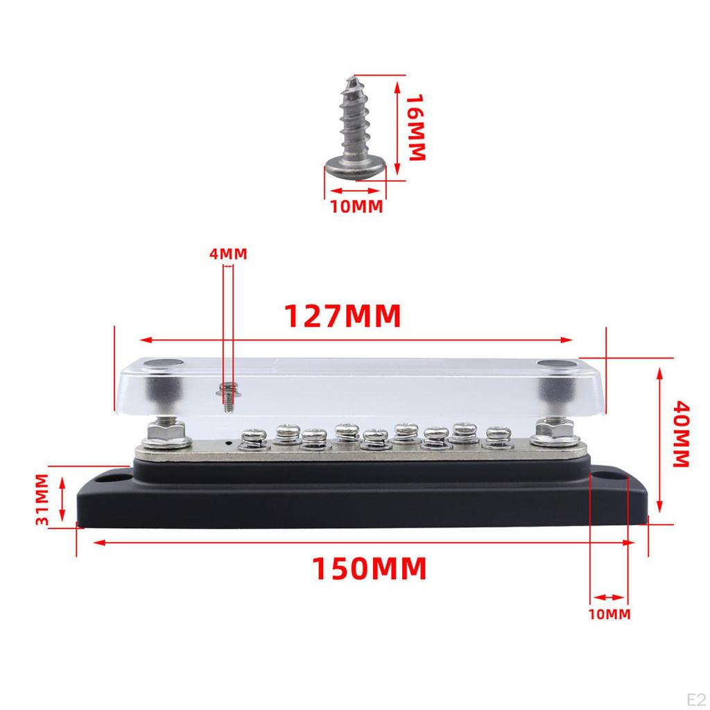 10 Terminal Bus Bar Kit Dustproof Replaces Parts Easily Install Professional with Cover AC 110-300V