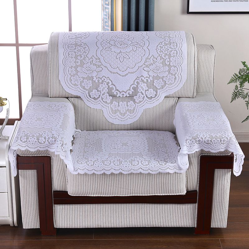 

Office Meeting Room Sofa Cushion Minimalist Fashion Single Sofa Towel Lace Rear Backrest Towel Armrest Towel Full Covering Fabric Craft K-White Triangle back towel: width 75 * high 90cm