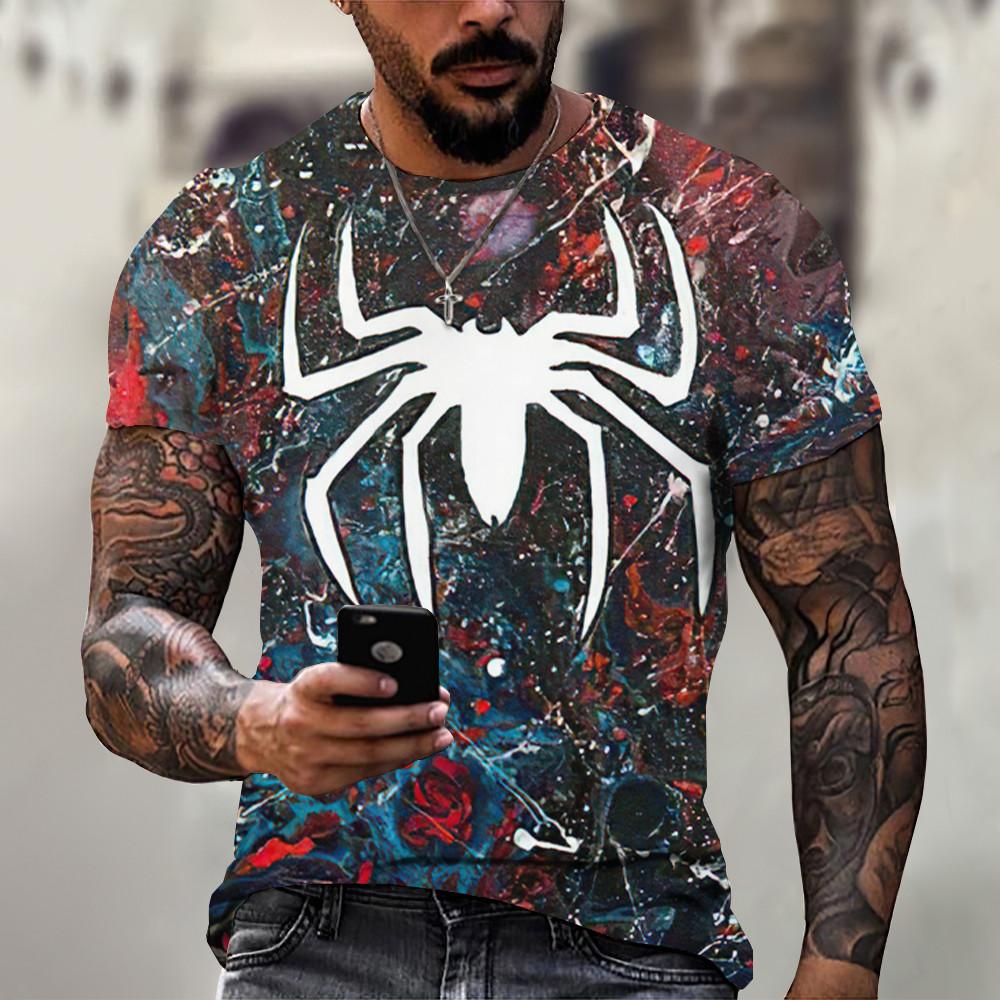 Herre T-skjorte Sommerrød 3D Spider Print T-skjorter Herre Cool Spider Kortermet O-hals T-skjorte Herre Oversized klær