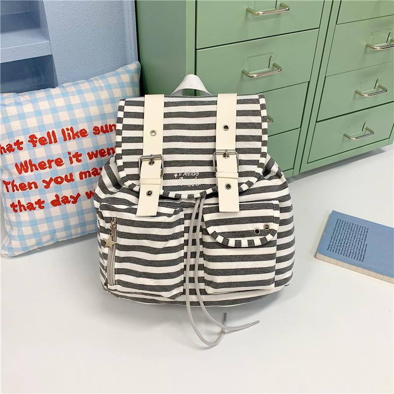 Schoolbag versatile striped bag cover backpack retro casual function large capacity Korean school bag casual niche shoulder bag