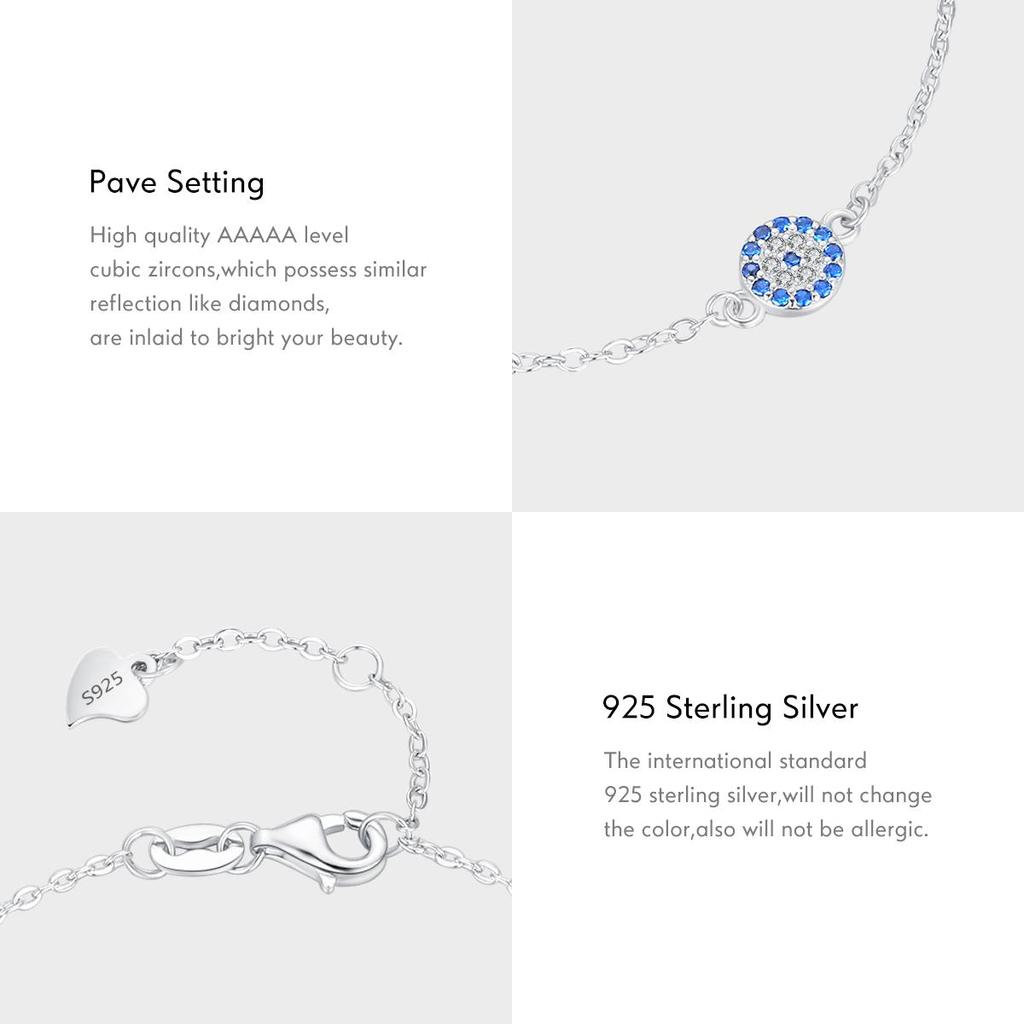 MODIAN 925 Sterling Silver Shining Clear CZ Hand Blue Eyes Bracelet Adjustable Chain Link For Women Birthday Gift Fine Jewelry