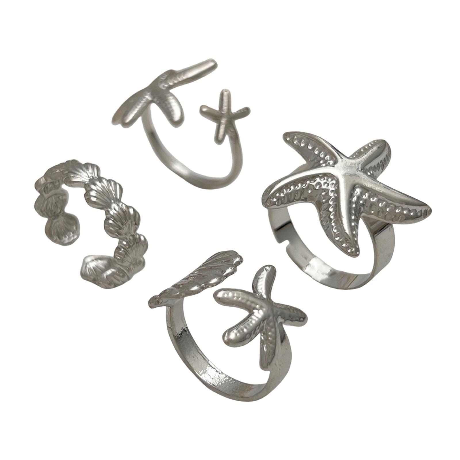 

Набор из 4 открытых колец в прибрежном шик стиле с морской звездой, регулируемые пляжные украшения для женщин, золотые и серебряные модные летние аксессуары