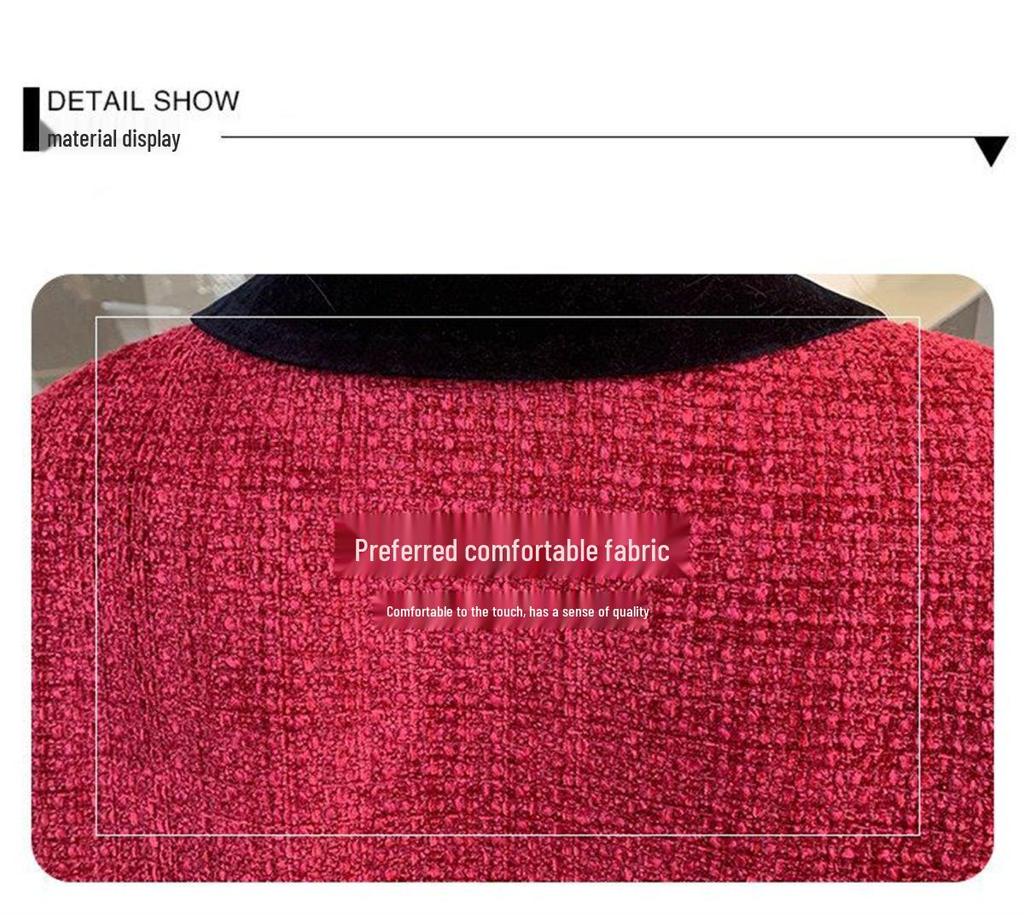 2025 Elegant Petite Red Wool Jacket - Felt French-Korean Style for Women