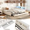 Schlafsofa Tagesbett 140x200 cm Zwei Schubladen 16-farbige LED USB+Type-C Ablagefach Lattenrost (ohne Matratze) Leinen Beige