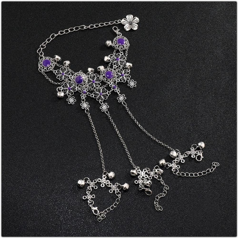 Flower Bell Bracelet Silver Color Hand Chain Adjustable Vintage Bracelet  Ladies