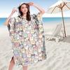 Kawaii Kitten Print Hooded Beach Towel Quick Dry Microfiber Bath Robe Poncho Flat Print for Swimming Pool Outdoor Party Gift