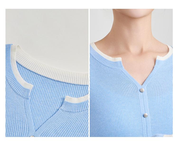 Gu Bang color blocking knitted sweater for women in 2026 Spring and Autumn new commuting design, elegant temperament, slimming cardigan jacket
