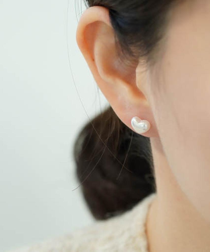 Alleun Silver 925 Glossy Heart Earrings Pearl Mini Bold