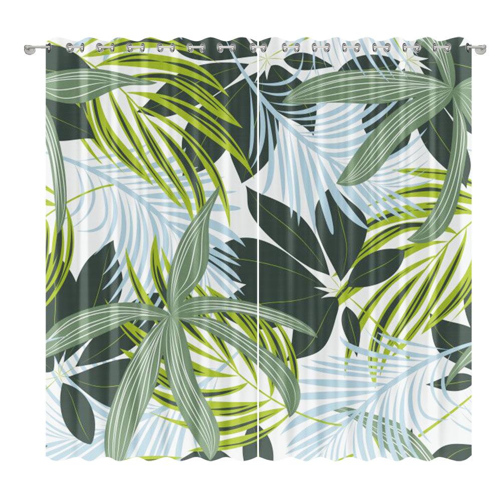 Green Plant Plantain Leaf Curtain Cloth Bedroom Living Room Balcony Blackout Curtain Office Hotel Thermal Insulation Curtain