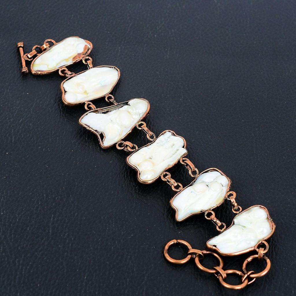 Blistar Biwa Pearl Bracelet, Copper Electroformed Gemstone Jewelry, Handmade Bracelet For Mother Day