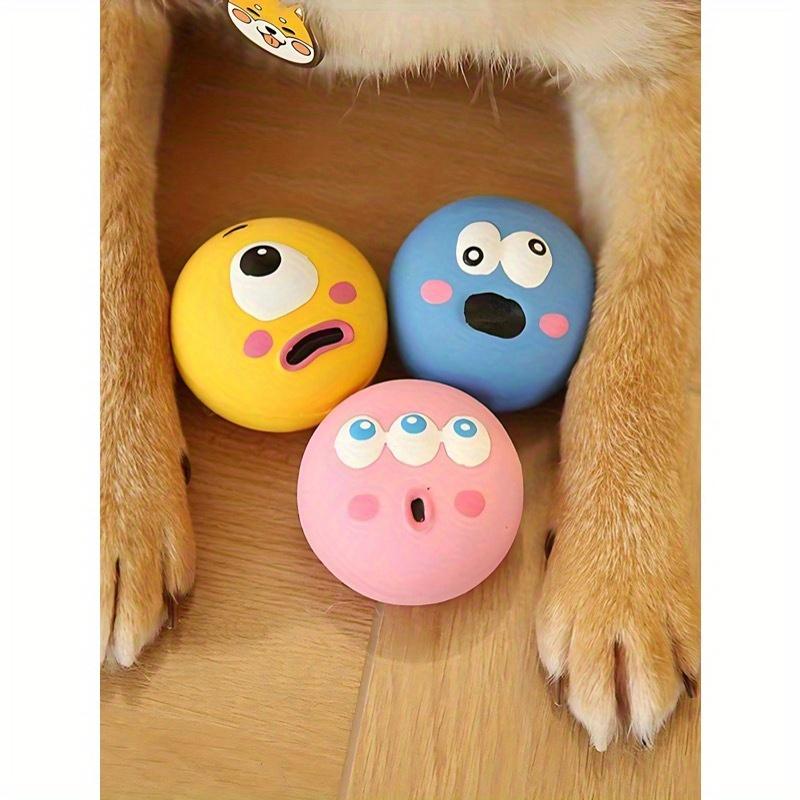 [For Small-Breed Dog] 1/3Pcs Dog Sounding Toy with Cute Big Eyeball Design, Pet Durable Rubber Chew Teeth Grinding and Cleaning Ball with Squeaky Dog