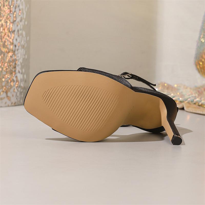 Eilyken Buckle Strap High Heels Sandals Fashion Rhinestone Lace Narrow Band Women Party Female Dance Shoes