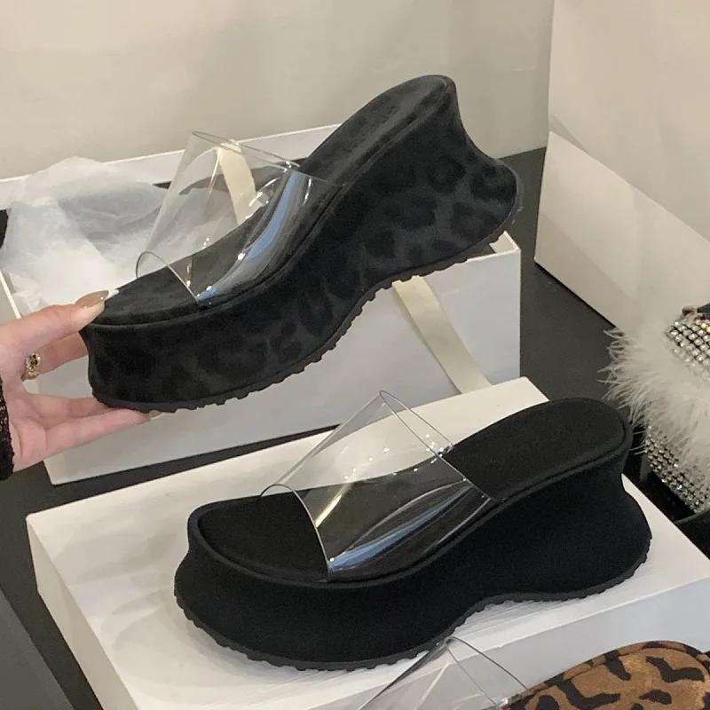 Eilyken Sexy PVC Transparen Platform Wedges Women's Slipper Summer Open Toe High Heels Banquet Party Slide Shoes