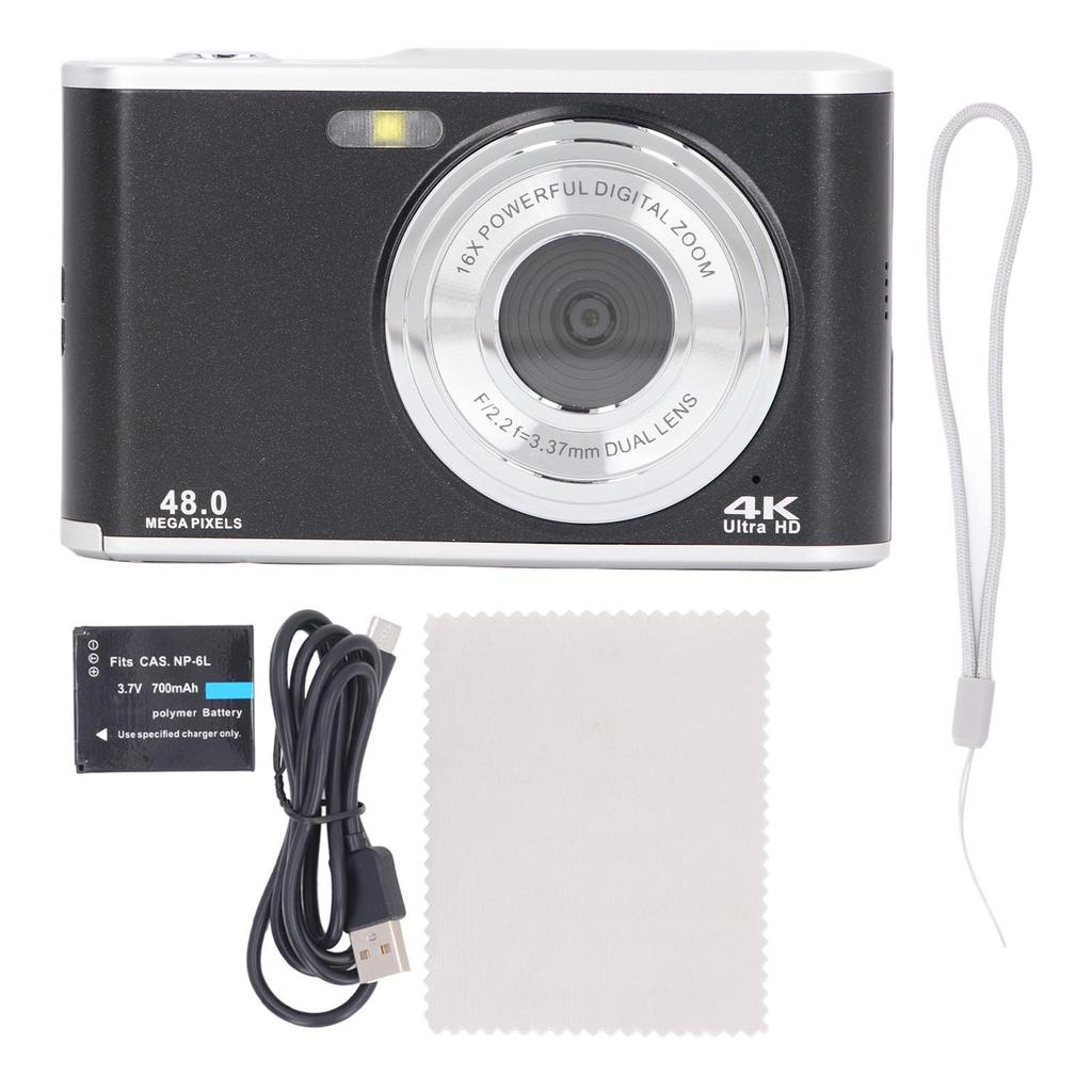 Pocket Camera 48MP 4K Ultra HD Dual Lens 16x Zoom Autofocus Anti Shake 2.4 Inch IPS Display Screen Compact Digital