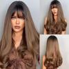 ALAN EATON Long Wavy Synthetic Wigs with Bangs for Black Women African American Ombre Black Brown Cosplay Heat Resistant Hair