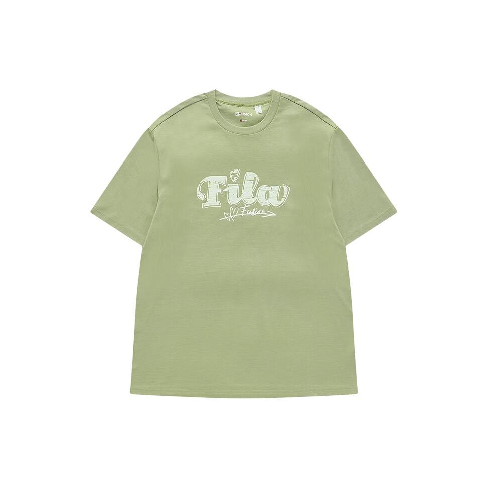 Fila Fusion Letter Logo Print Loose Knit Round Neck Short Sleeve T-Shirt Unisex Tops Milk-Avocado-Green T11U413102F-GN