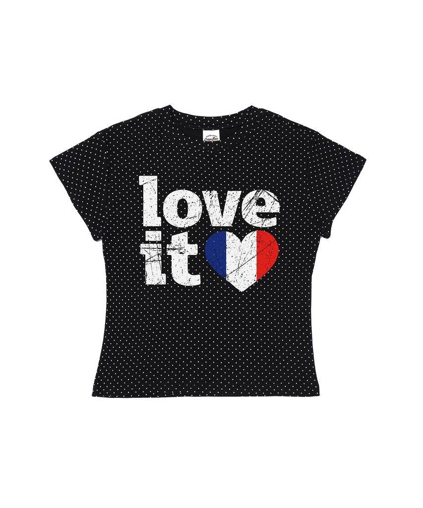 CARGOBROS POUR FEMME T-shirt Manches Courtes Drapeau de Paris Cœur Vintage (Noir)