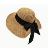 Sommer Strand Strohhüte für Damen 11cm Breiter Rand Faltbarer Sonnenhut Schwarzes Schleifenband Damen Eimerhüte Outdoor Tragbare Schirmmütze