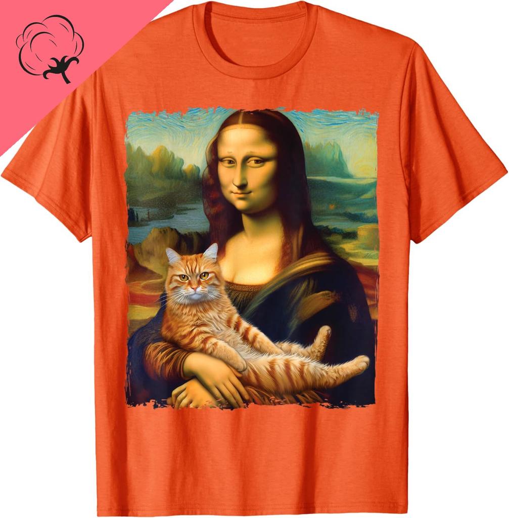 Mona Lisa Holding Cat Kitty for Cats Lover Cat Dad Cat Mom TShirt Y2k Clothes Unisex Unisexs Clothing 100 Cotton Harajuku Goth