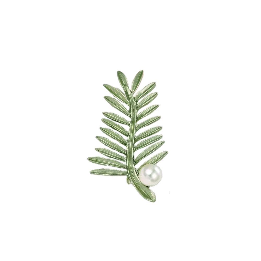 Зеленая брошь с жемчугом в виде растения, женская маленькая свежая индивидуальная брошь-булавка, аксессуары для одежды