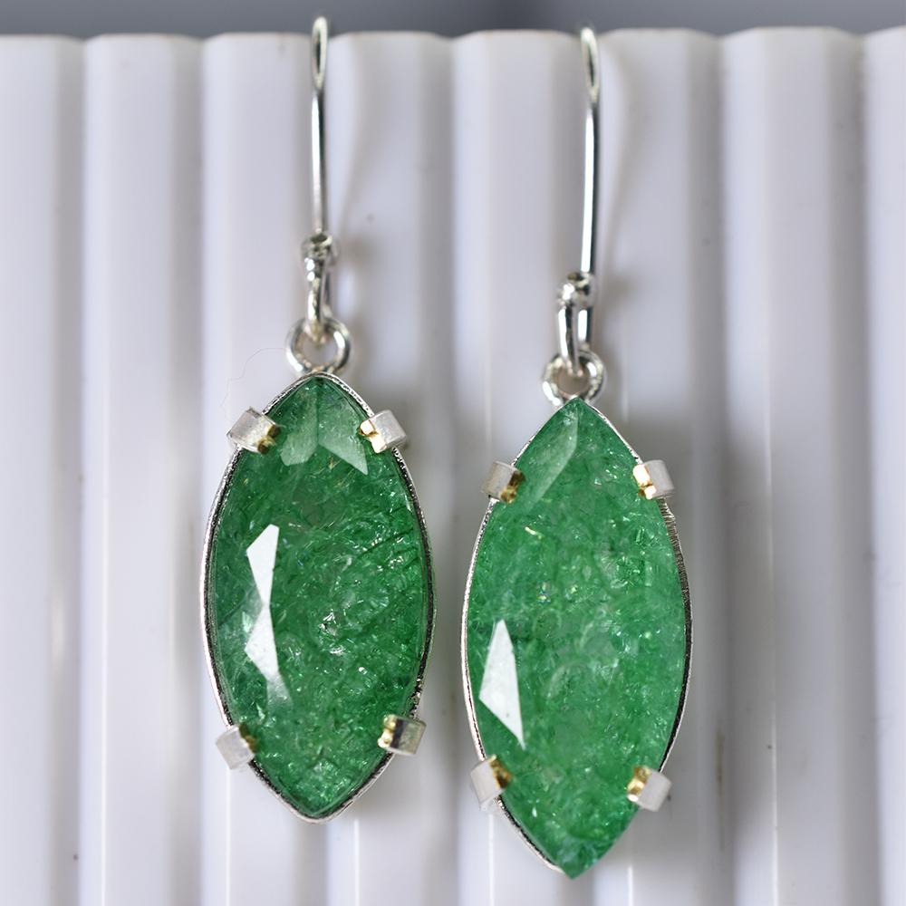 CERTIFIED 925 Sterling Silver 65 Ct Natural Marquise Green Emerald Gems Earring MY.ER-43-NS