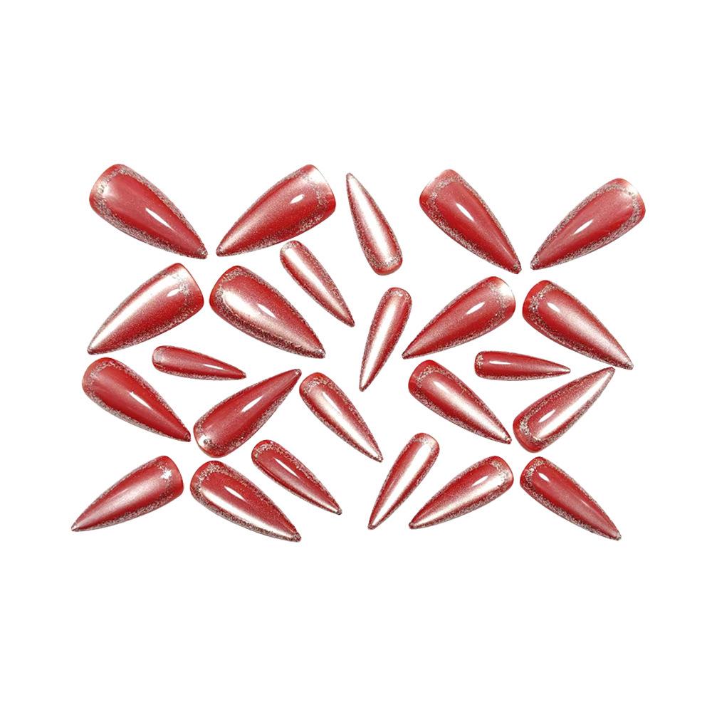 Almond-Shaped Wine Red Cat Eye Press-On Nails - 24-Piece Set