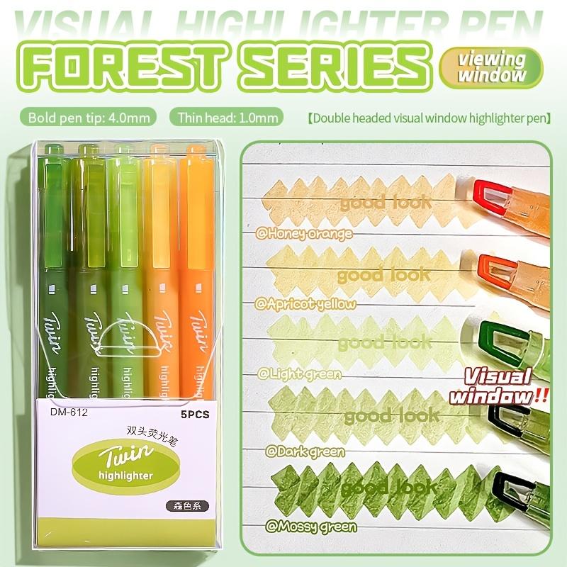 5-Pack Dual-Tip Highlighters with Viewing Window, Suitable for Eye-Friendly Colored Highlighters, Fluorescent Markers, Marking Pens, Highlighting Pens