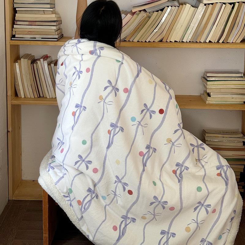 Double-Layer Cartoon Puppy Fleece Blanket Thick Warm Faux Lambs Wool Throw Blankets for Sofa Bed Autumn Winter Soft Plush Plaid