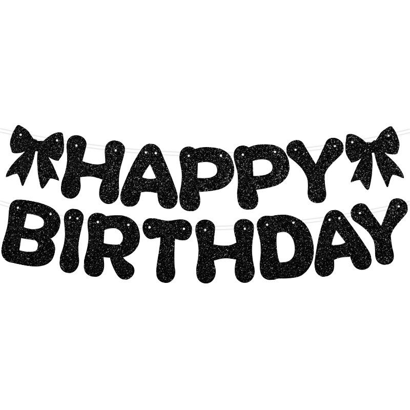 Black & Gold Glitter Birthday Decoration Banner with Pull Flowers