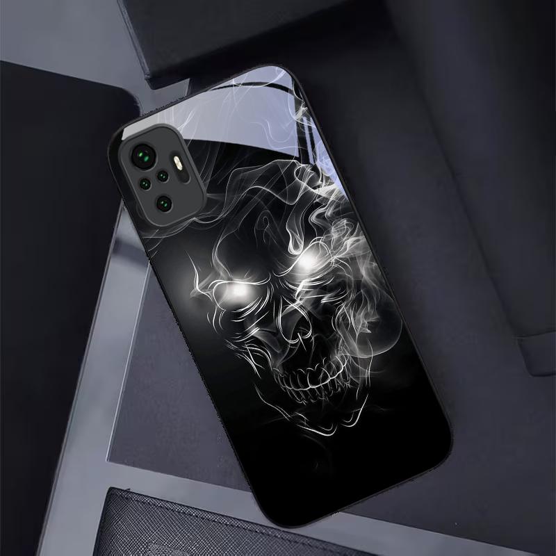 Neon Smoke Skull Art Black Glass Phone Case For Redmi Note 13 Pro+ 14 Pro 8 9 9S 12S 10 Pro 11 12 A3 12S 13 K60 Ultra 14 Cover